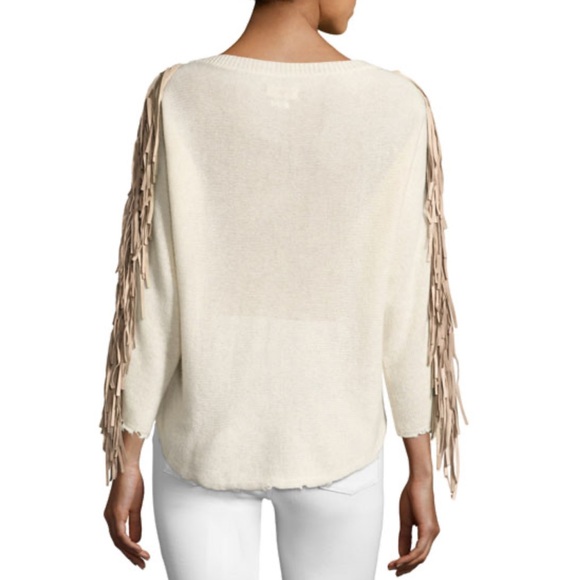 Zadig &  Voltaire Cream Cashmere Banko Sweater with Leather Fringe - Picture 3 of 8